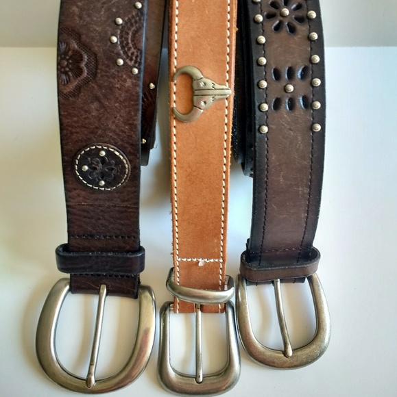 Boho-Studded Brown Leather Belt - Picture 2 of 5